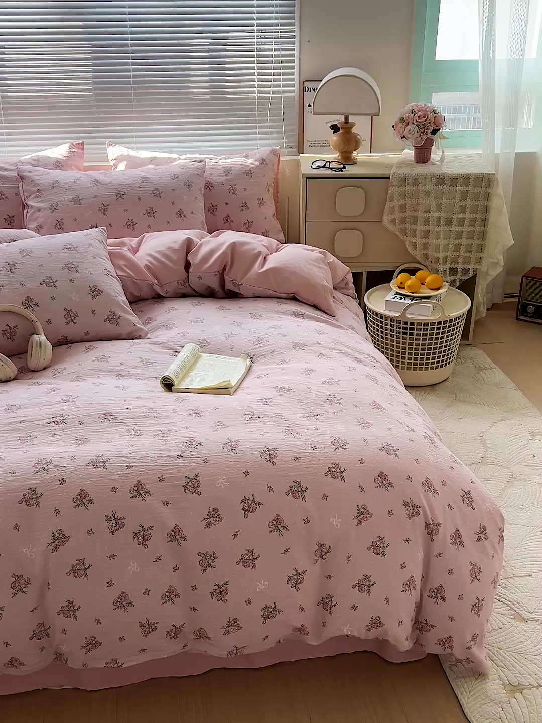 91家纺网 家纺一手货源 找家纺 金梦拉家纺 2025新款提花纱布棉双层纱皱皱纱四件套 花颜