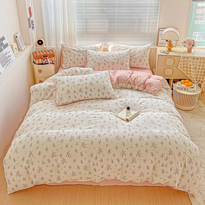 91家纺网 家纺一手货源 找家纺 金梦拉家纺 2025新款提花纱布棉双层纱皱皱纱四件套 惠心