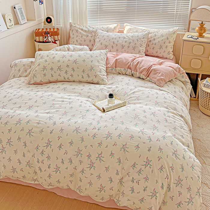 91家纺网 家纺一手货源 找家纺 金梦拉家纺 2025新款提花纱布棉双层纱皱皱纱四件套 惠心