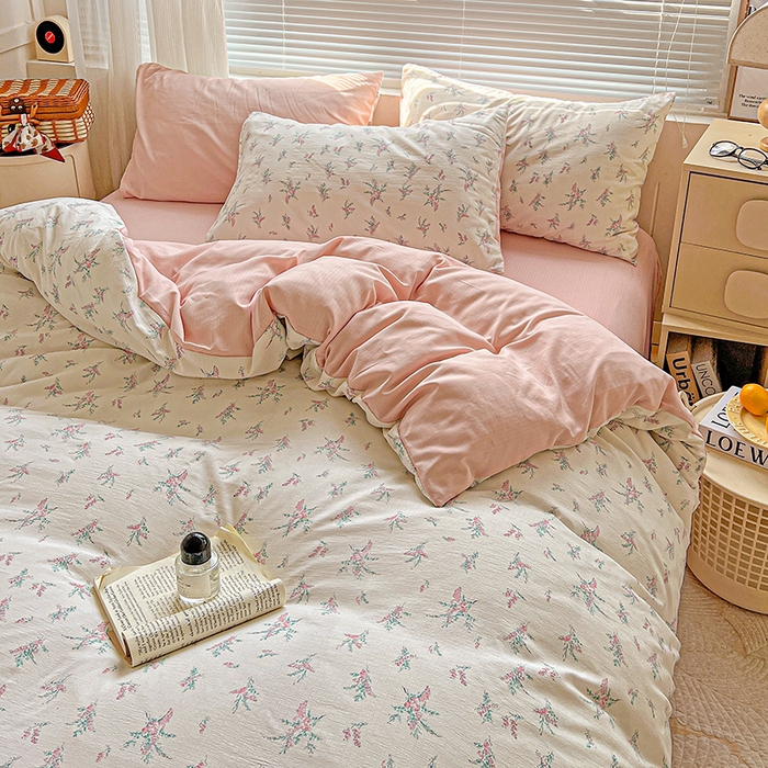 91家纺网 家纺一手货源 找家纺 金梦拉家纺 2025新款提花纱布棉双层纱皱皱纱四件套 惠心