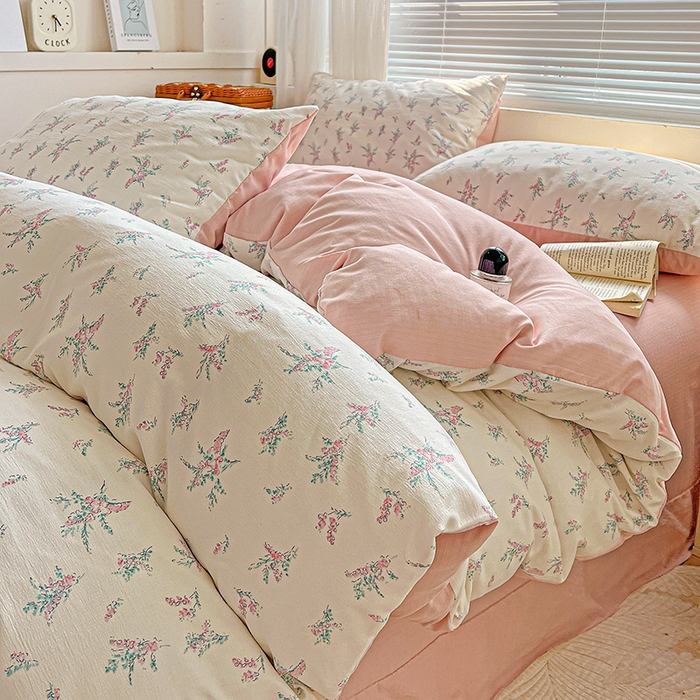 91家纺网 家纺一手货源 找家纺 金梦拉家纺 2025新款提花纱布棉双层纱皱皱纱四件套 惠心