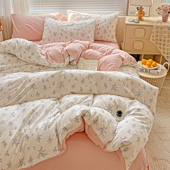 91家纺网 家纺一手货源 找家纺 金梦拉家纺 2025新款提花纱布棉双层纱皱皱纱四件套 惠心