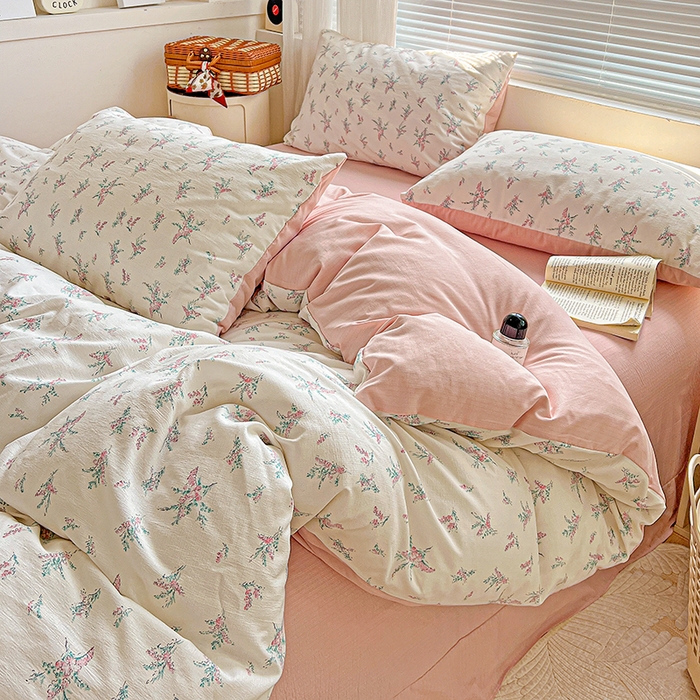 91家纺网 家纺一手货源 找家纺 金梦拉家纺 2025新款提花纱布棉双层纱皱皱纱四件套 惠心