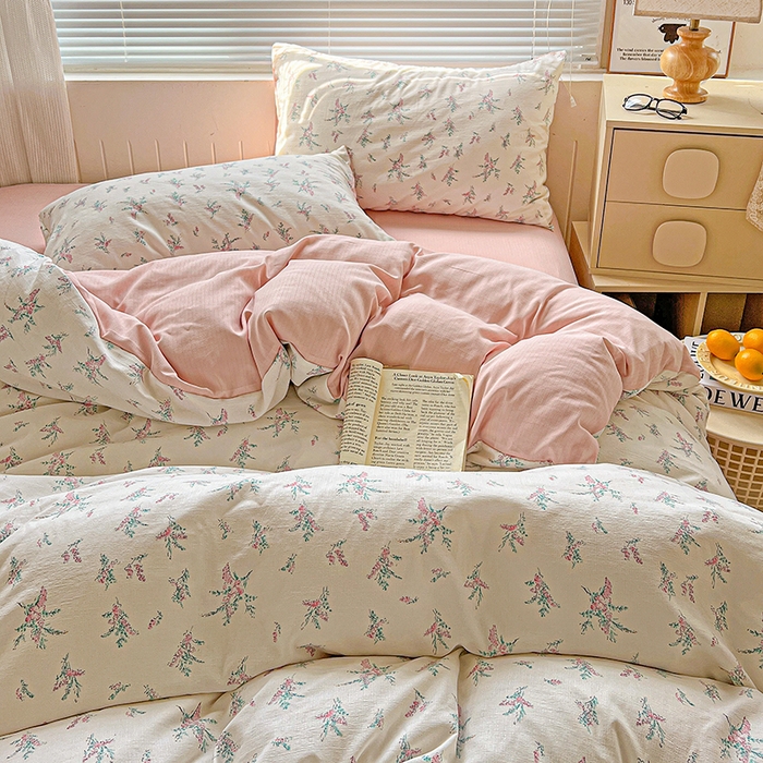 91家纺网 家纺一手货源 找家纺 金梦拉家纺 2025新款提花纱布棉双层纱皱皱纱四件套 惠心