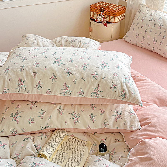 91家纺网 家纺一手货源 找家纺 金梦拉家纺 2025新款提花纱布棉双层纱皱皱纱四件套 惠心