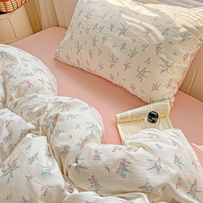 91家纺网 家纺一手货源 找家纺 金梦拉家纺 2025新款提花纱布棉双层纱皱皱纱四件套 惠心