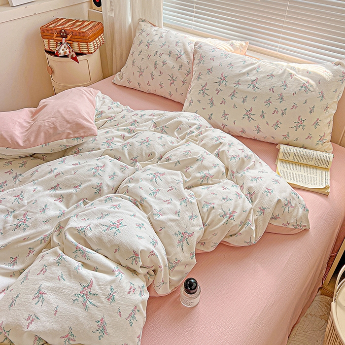 91家纺网 家纺一手货源 找家纺 金梦拉家纺 2025新款提花纱布棉双层纱皱皱纱四件套 惠心