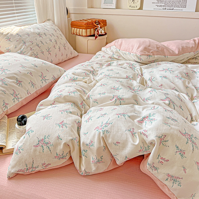 91家纺网 家纺一手货源 找家纺 金梦拉家纺 2025新款提花纱布棉双层纱皱皱纱四件套 惠心