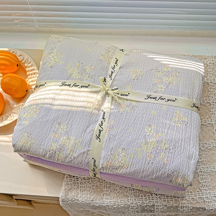 金梦拉家纺 2025新款提花纱布棉双层纱皱皱纱四件套 桔梗紫