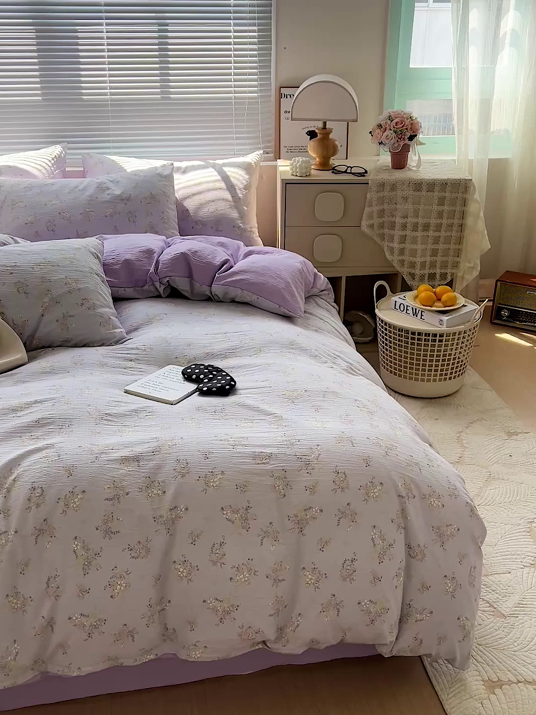 91家纺网 家纺一手货源 找家纺 金梦拉家纺 2025新款提花纱布棉双层纱皱皱纱四件套 桔梗紫