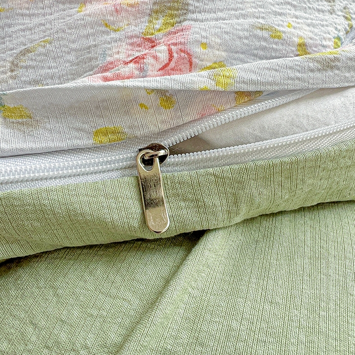 91家纺网 家纺一手货源 找家纺 金梦拉家纺 2025新款提花纱布棉双层纱皱皱纱四件套 绿茵