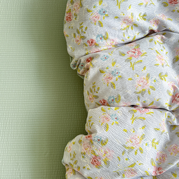 91家纺网 家纺一手货源 找家纺 金梦拉家纺 2025新款提花纱布棉双层纱皱皱纱四件套 绿茵