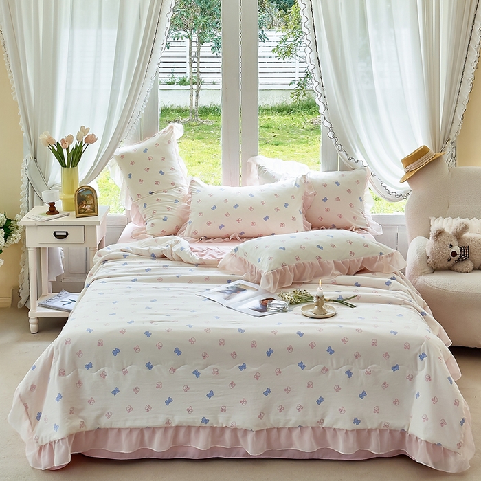 91家纺网 家纺一手货源 找家纺 梦莱斯 2025新款夏被四件套 蝴蝶兔-玉