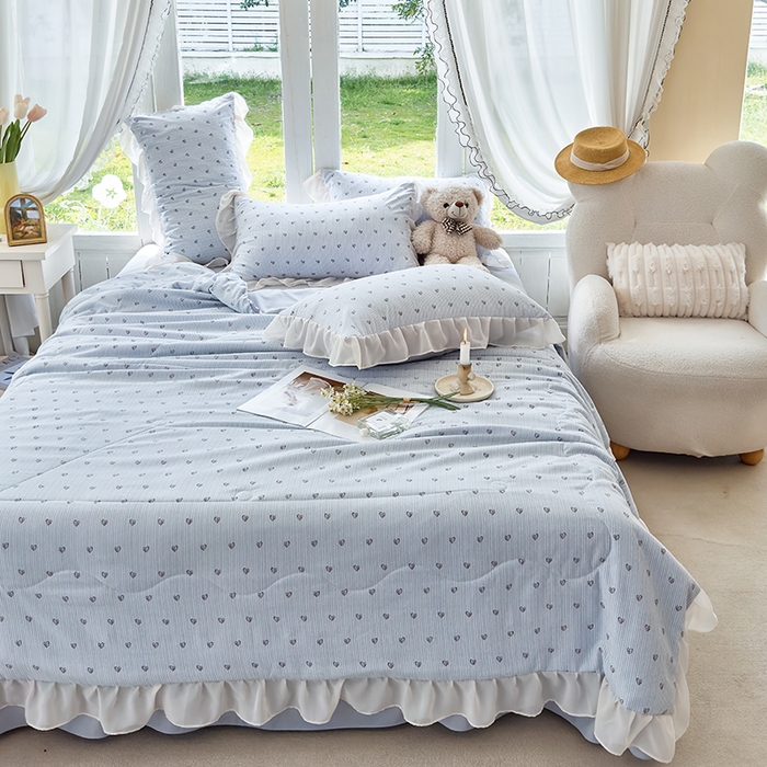 91家纺网 家纺一手货源 找家纺 梦莱斯 2025新款夏被四件套 格子爱心-绿