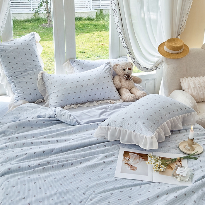 91家纺网 家纺一手货源 找家纺 梦莱斯 2025新款夏被四件套 格子爱心-绿