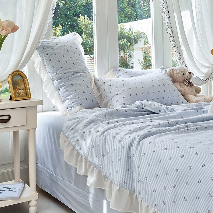 91家纺网 家纺一手货源 找家纺 梦莱斯 2025新款夏被四件套 格子爱心-绿