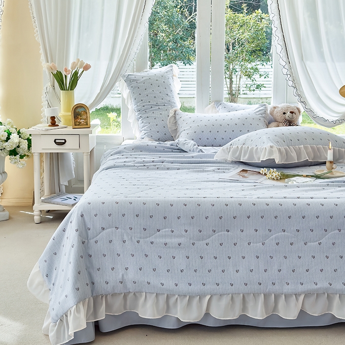 91家纺网 家纺一手货源 找家纺 梦莱斯 2025新款夏被四件套 格子爱心-绿