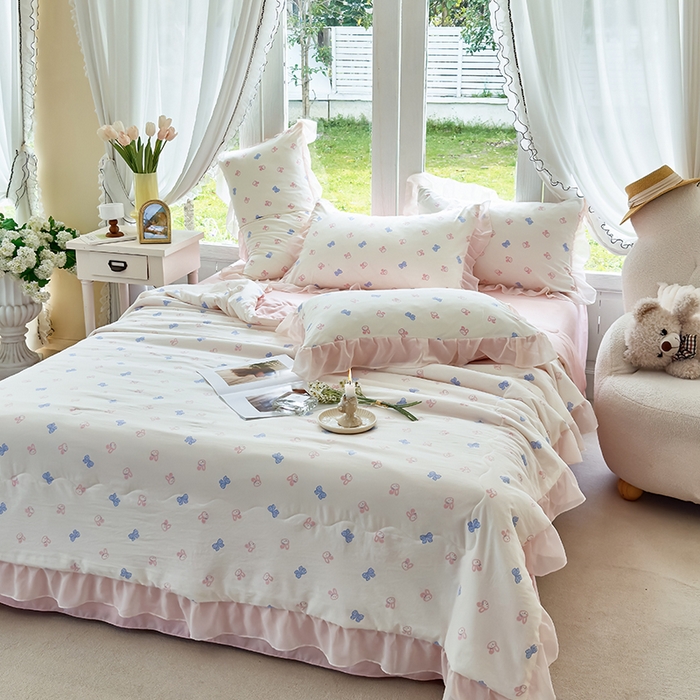 91家纺网 家纺一手货源 找家纺 梦莱斯 2025新款夏被四件套 蝴蝶兔-玉