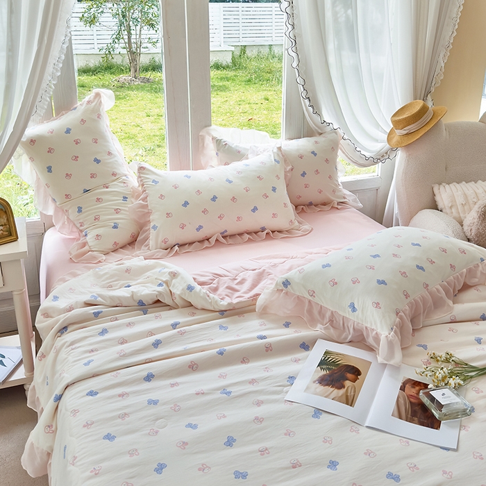 91家纺网 家纺一手货源 找家纺 梦莱斯 2025新款夏被四件套 蝴蝶兔-玉