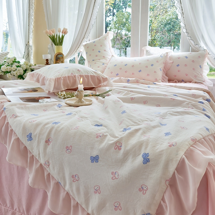 91家纺网 家纺一手货源 找家纺 梦莱斯 2025新款夏被四件套 蝴蝶兔-玉