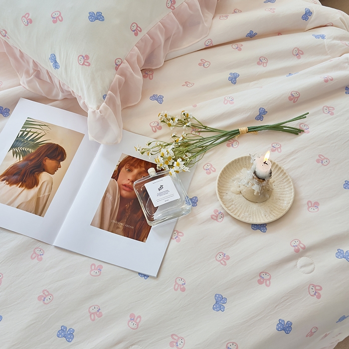 91家纺网 家纺一手货源 找家纺 梦莱斯 2025新款夏被四件套 蝴蝶兔-玉