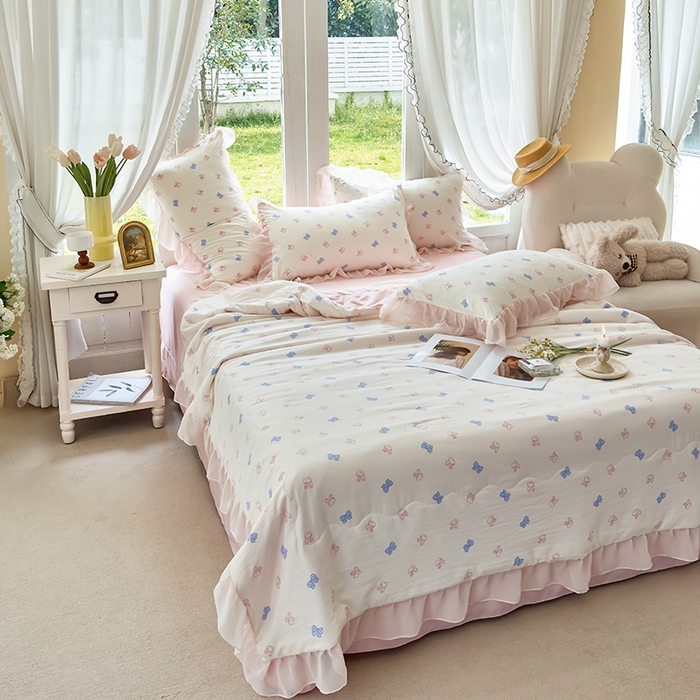 91家纺网 家纺一手货源 找家纺 梦莱斯 2025新款夏被四件套 蝴蝶兔-玉