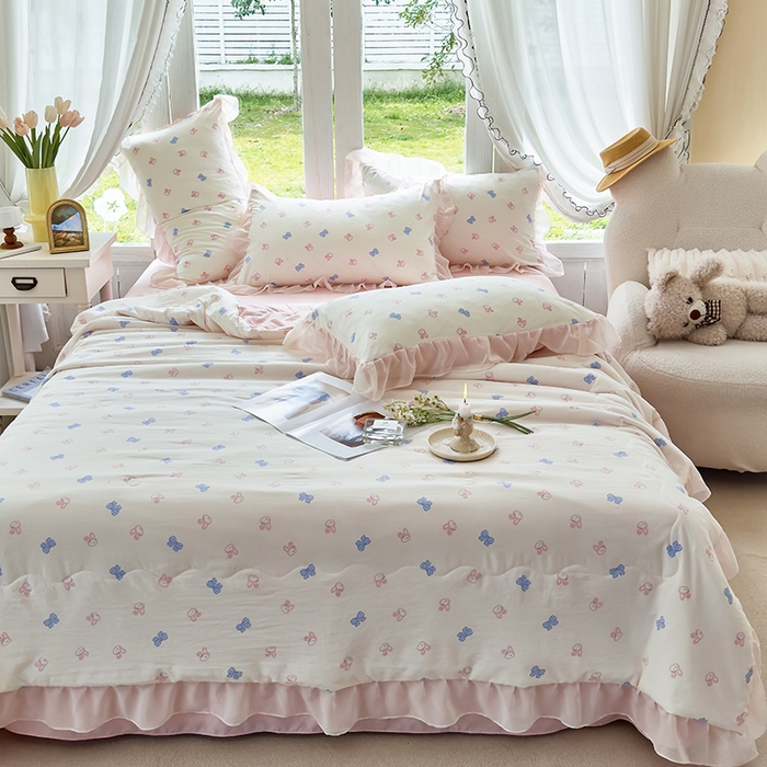 91家纺网 家纺一手货源 找家纺 梦莱斯 2025新款夏被四件套 蝴蝶兔-玉