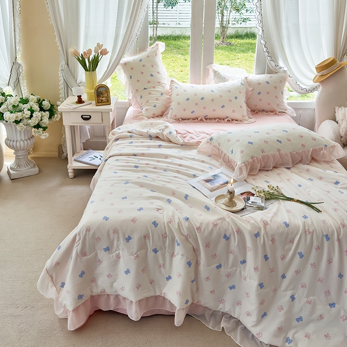 91家纺网 家纺一手货源 找家纺 梦莱斯 2025新款夏被四件套 蝴蝶兔-玉