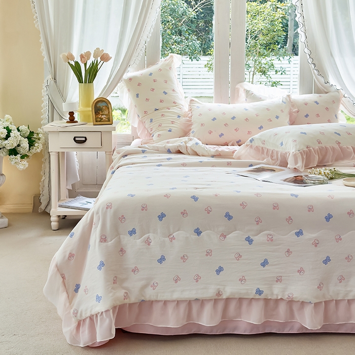 91家纺网 家纺一手货源 找家纺 梦莱斯 2025新款夏被四件套 蝴蝶兔-玉