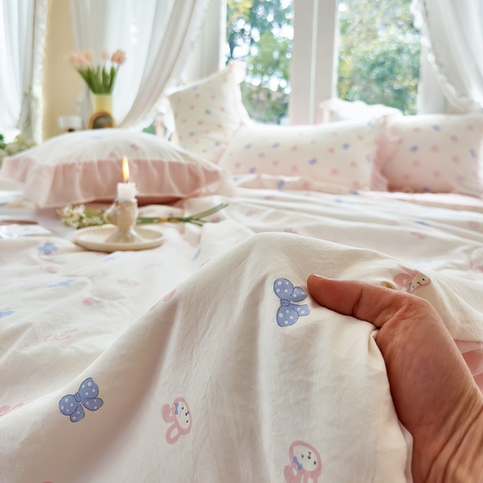 91家纺网 家纺一手货源 找家纺 梦莱斯 2025新款夏被四件套 蝴蝶兔-玉