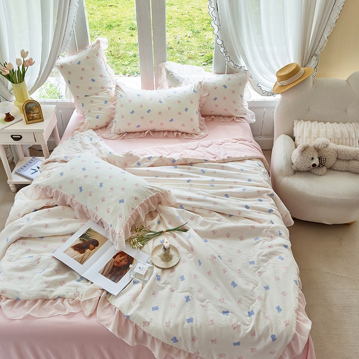 91家纺网 家纺一手货源 找家纺 梦莱斯 2025新款夏被四件套 蝴蝶兔-玉