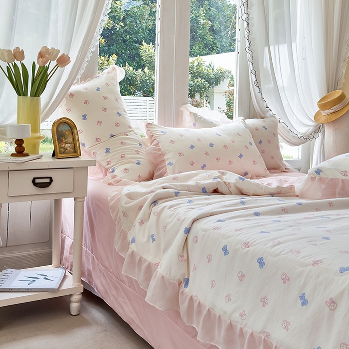 91家纺网 家纺一手货源 找家纺 梦莱斯 2025新款夏被四件套 蝴蝶兔-玉