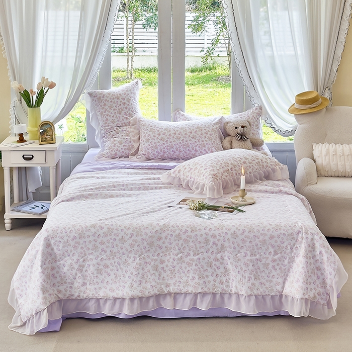 91家纺网 家纺一手货源 找家纺 梦莱斯 2025新款夏被四件套 花丛中-粉