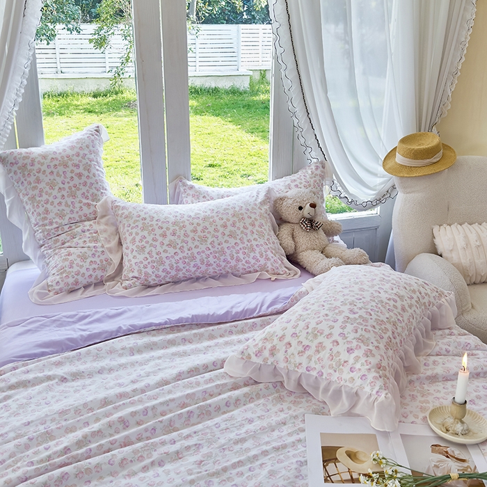 91家纺网 家纺一手货源 找家纺 梦莱斯 2025新款夏被四件套 花丛中-粉