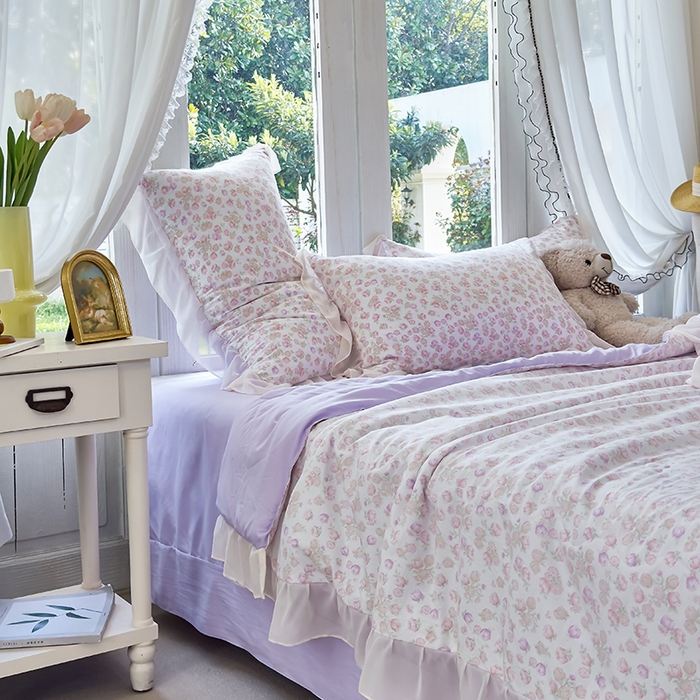 91家纺网 家纺一手货源 找家纺 梦莱斯 2025新款夏被四件套 花丛中-粉