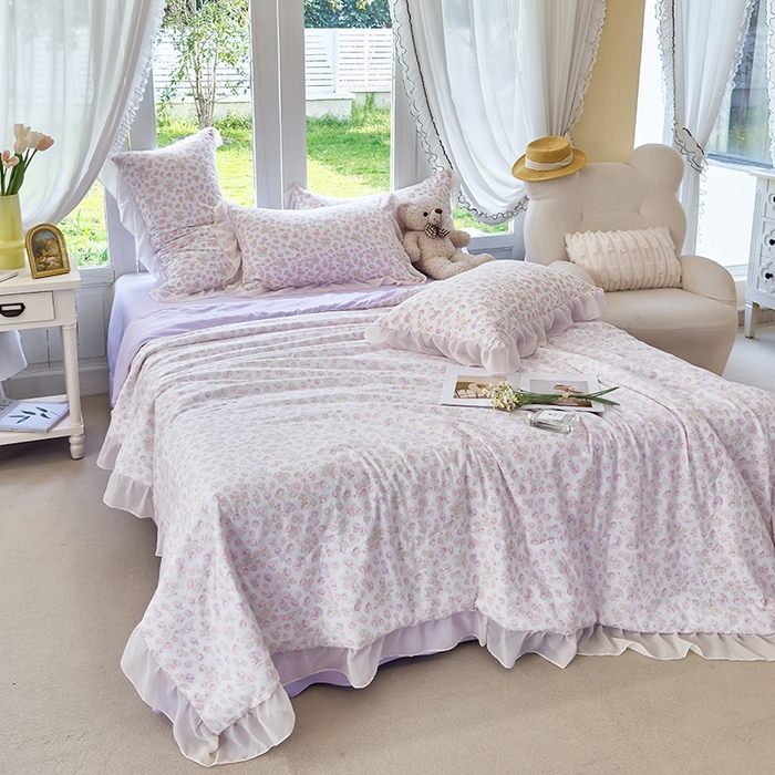 91家纺网 家纺一手货源 找家纺 梦莱斯 2025新款夏被四件套 花丛中-粉