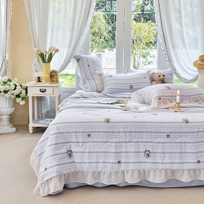 91家纺网 家纺一手货源 找家纺 梦莱斯 2025新款夏被四件套 花非花-灰