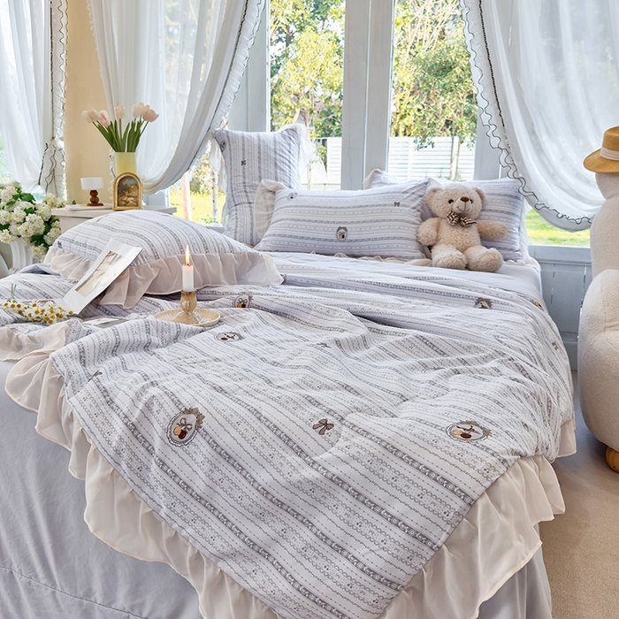 91家纺网 家纺一手货源 找家纺 梦莱斯 2025新款夏被四件套 花非花-灰