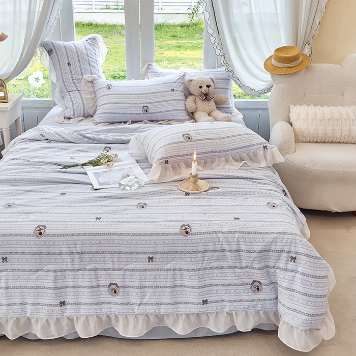 91家纺网 家纺一手货源 找家纺 梦莱斯 2025新款夏被四件套 花非花-灰