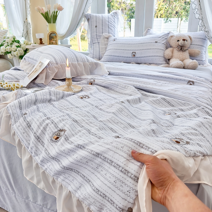 91家纺网 家纺一手货源 找家纺 梦莱斯 2025新款夏被四件套 花非花-灰