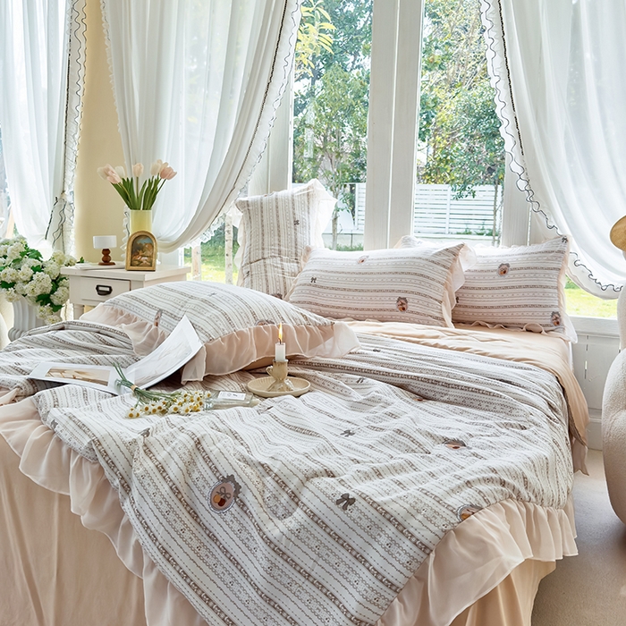 91家纺网 家纺一手货源 找家纺 梦莱斯 2025新款夏被四件套 花非花-绿