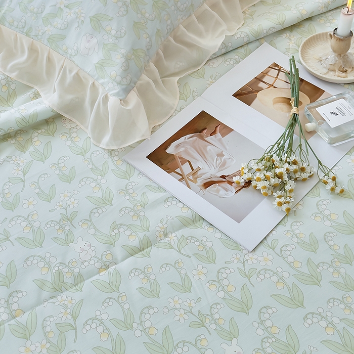 91家纺网 家纺一手货源 找家纺 梦莱斯 2025新款夏被四件套 铃兰花-白