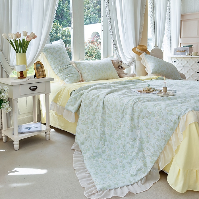 91家纺网 家纺一手货源 找家纺 梦莱斯 2025新款夏被四件套 铃兰花-白