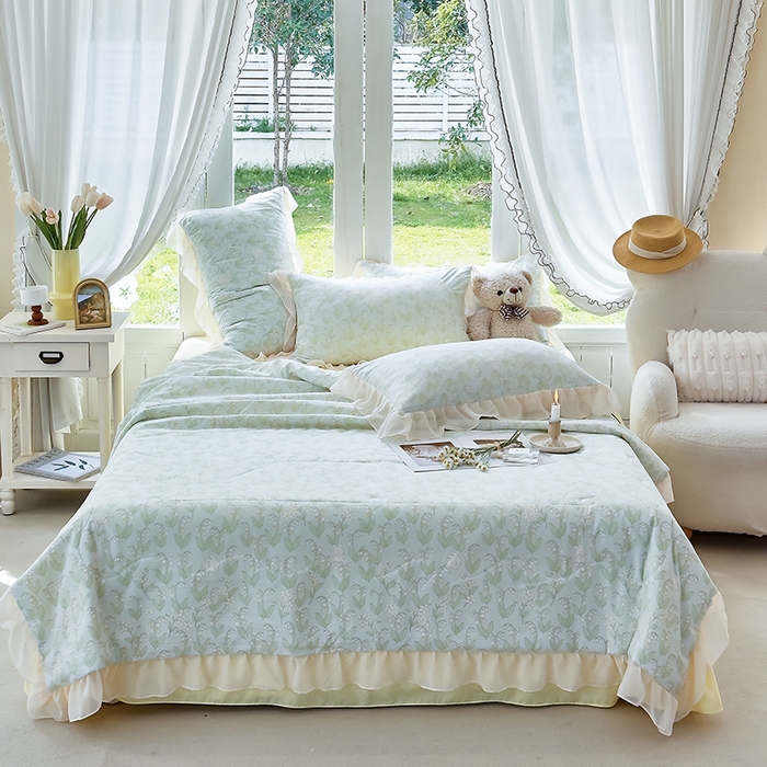 91家纺网 家纺一手货源 找家纺 梦莱斯 2025新款夏被四件套 铃兰花-白