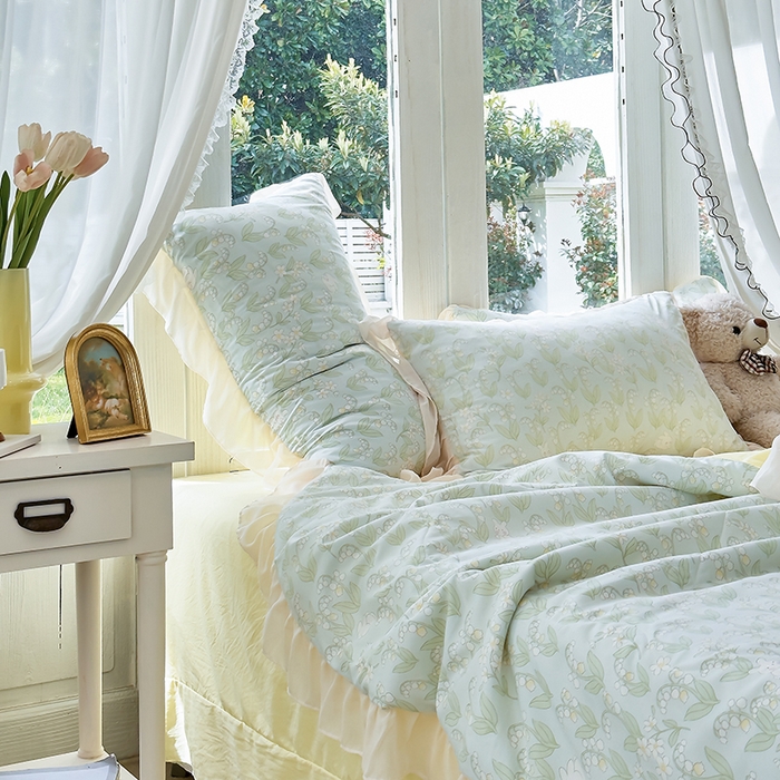 91家纺网 家纺一手货源 找家纺 梦莱斯 2025新款夏被四件套 铃兰花-白