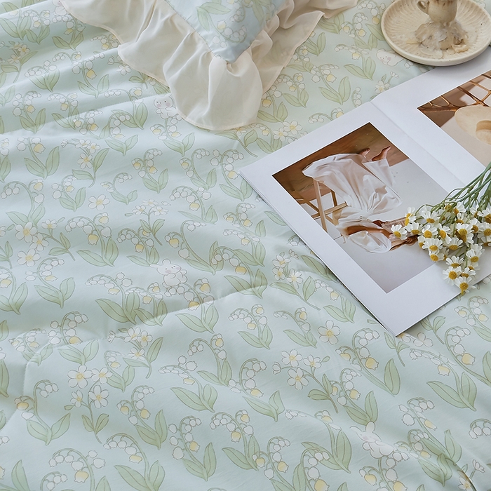 91家纺网 家纺一手货源 找家纺 梦莱斯 2025新款夏被四件套 铃兰花-白