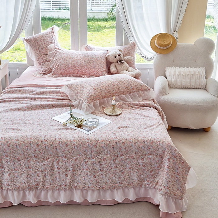 91家纺网 家纺一手货源 找家纺 梦莱斯 2025新款夏被四件套 玫瑰庄园-桔