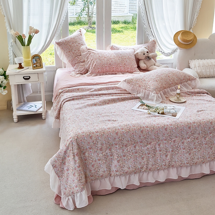 91家纺网 家纺一手货源 找家纺 梦莱斯 2025新款夏被四件套 玫瑰庄园-桔