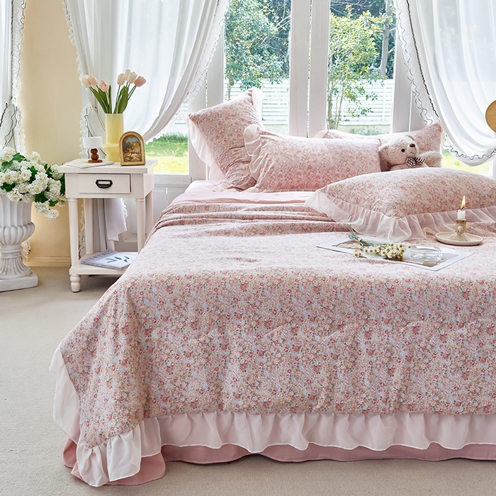 91家纺网 家纺一手货源 找家纺 梦莱斯 2025新款夏被四件套 玫瑰庄园-桔