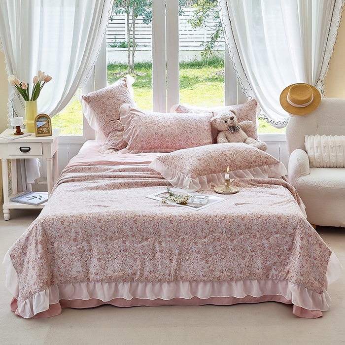 91家纺网 家纺一手货源 找家纺 梦莱斯 2025新款夏被四件套 玫瑰庄园-桔